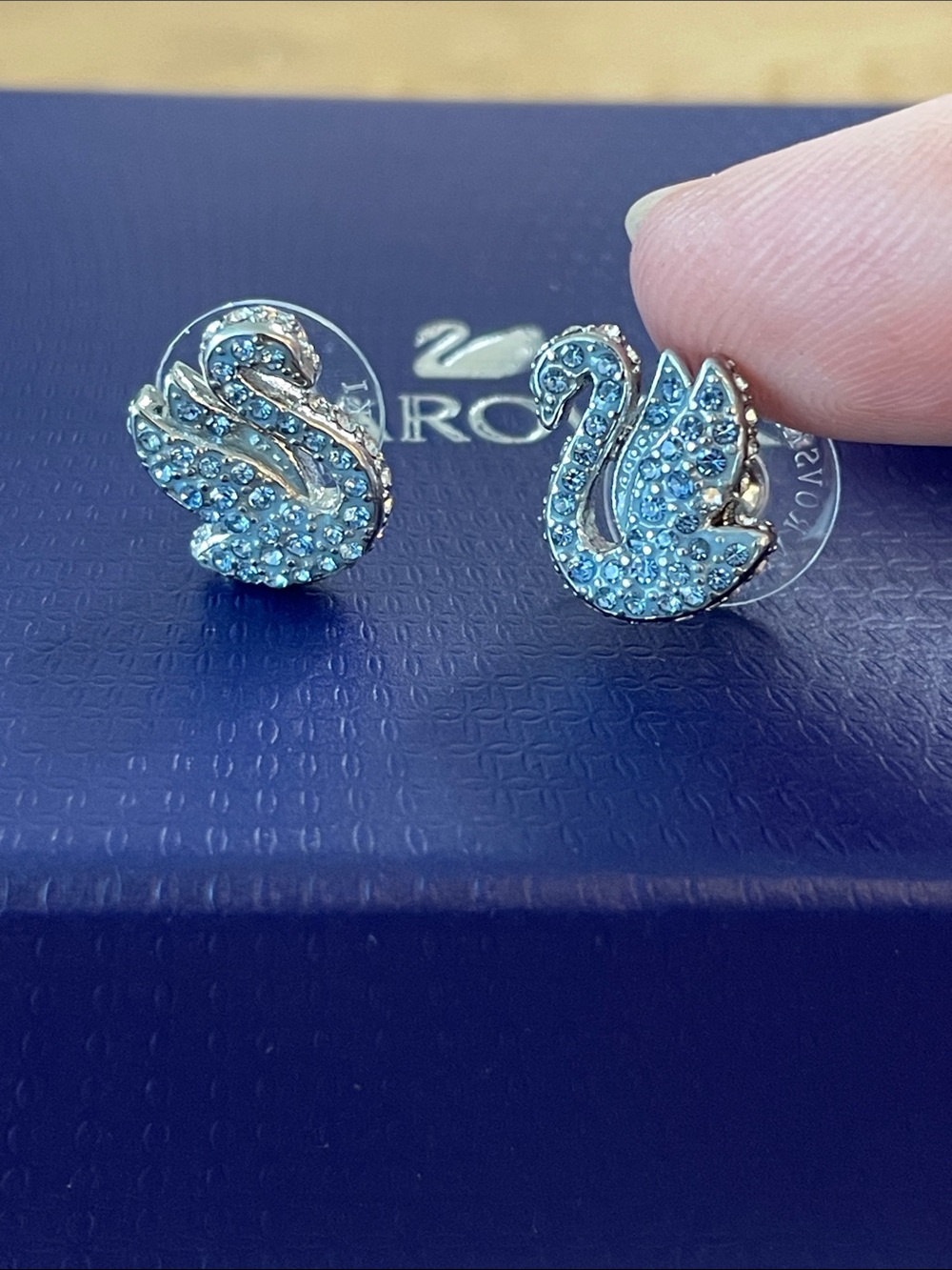Swarovski Iconic Swan Light Blue Crystal Pavé Stud Earrings Rhodium